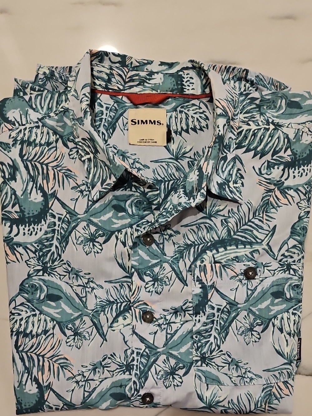 Simms Mens Camp Shirt Bonefish Tarpon Permit L
